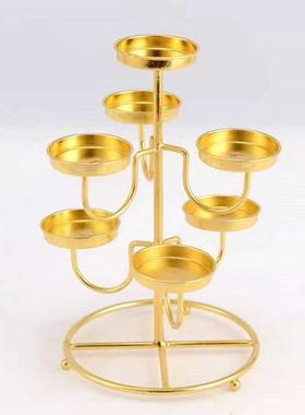 酥油供奉油灯三层七星灯架佛灯灯座莲花供灯蜡烛台长明灯底座合金