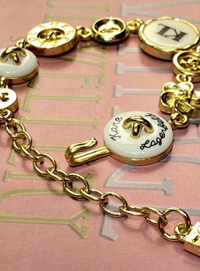 中古Vintage欧美潮流复古金边质感乳白扇子圆形花朵链条拼接手链