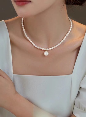 nk-41严选珍珠吊坠椭圆珍珠项链时尚百搭网红轻奢小众饰品