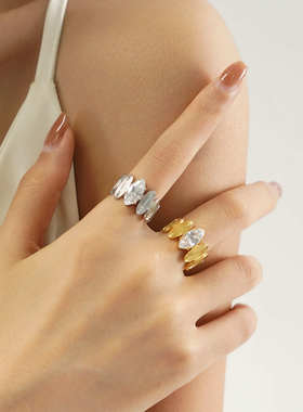 马眼戒指不锈钢欧洲首饰跨境中古个性18k金开口钛钢欧美小众