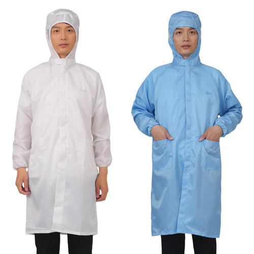 食品厂连帽大褂工作服防静电服无尘服防尘衣服女长款防粉尘防护服 - 图0