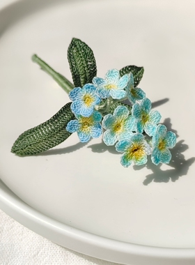拈花记手作*微钩勿忘我胸针植物花卉饰品