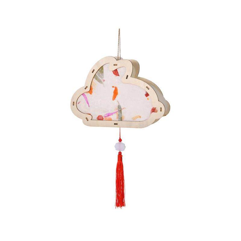 中秋国庆节卡通手提发光古风原木灯笼DIY材料包复古木质花草花灯