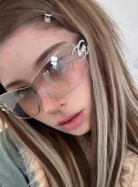 千禧年Y2K辣妹白水银镶钻墨镜女