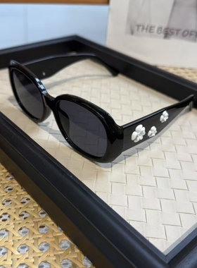 新款中古风花花装饰镜腿黑色墨镜