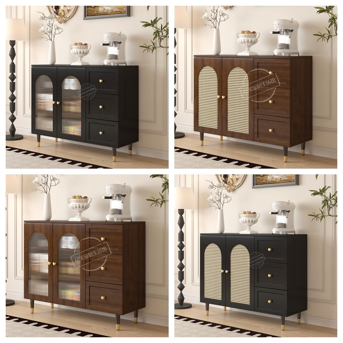 法式复古餐边柜藤编储物柜简约家用中古风客厅收纳玄关柜出租房柜,淘宝优惠券,粉丝福利购,淘宝优惠卷