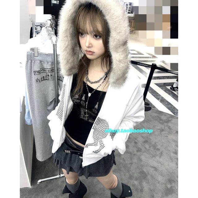 Eihey ehey plus fleece collar sweatshirt jacket ແມ່ຍິງສັ້ນຂອງອາເມລິກາຮ້ອນເພັດອອກແບບ hooded cardigan ເທິງ trendy