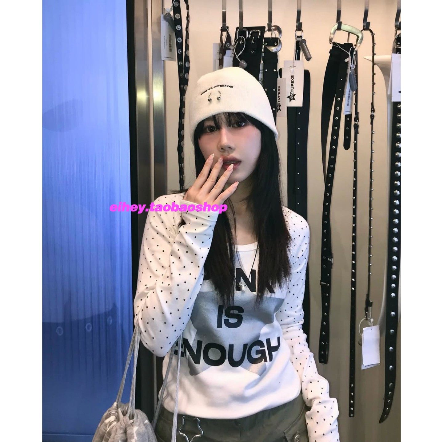 eihey诶嘿韩系星星字母印花修身显瘦休闲百搭插肩时尚长袖T恤上衣