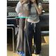 Eihey eh hey spliced waist high waist tie design versatile striped dark pattern drape suit pants casual pants