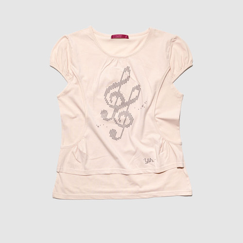 eihey诶嘿2025夏季新品纯色音符印花假两件短袖圆领套头上衣T恤女 - 图3