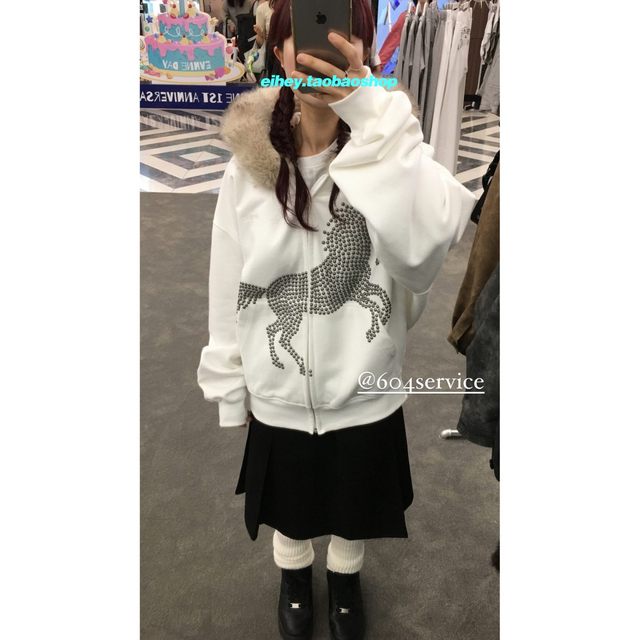 Eihey ehey plus fleece collar sweatshirt jacket ແມ່ຍິງສັ້ນຂອງອາເມລິກາຮ້ອນເພັດອອກແບບ hooded cardigan ເທິງ trendy