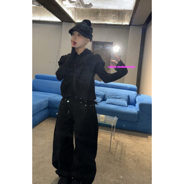 Eihey retro ຊ້ໍາ star rivet ການອອກແບບ unisex straight pants pants ຂາກວ້າງ jeans trousers ວ່າງ