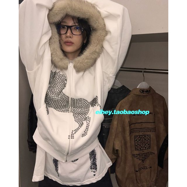 Eihey ehey plus fleece collar sweatshirt jacket ແມ່ຍິງສັ້ນຂອງອາເມລິກາຮ້ອນເພັດອອກແບບ hooded cardigan ເທິງ trendy