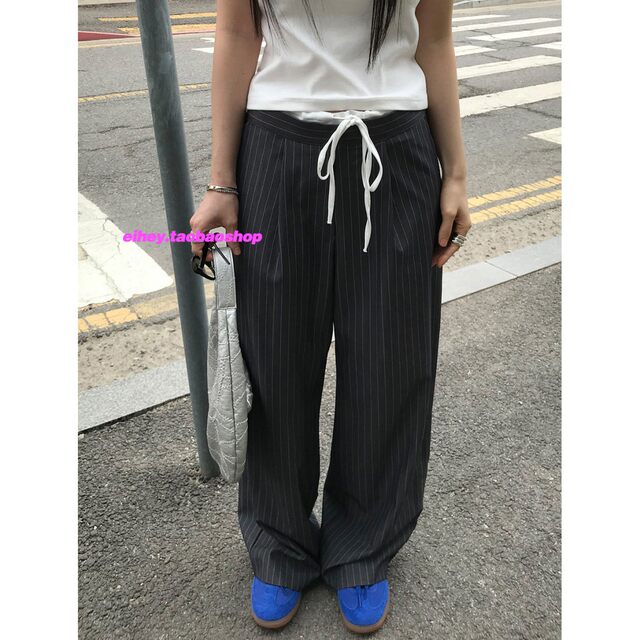 Eihey eh hey spliced waist high waist tie design versatile striped dark pattern drape suit pants casual pants