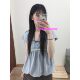Eihey spring and summer new lace splicing design niche slimming pleated flower bud short-sleeved T-shirt tops for women