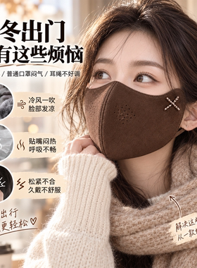 秋冬薄绒保暖口罩女高颜值透气立体骑行防风防寒面罩修容针织磨毛