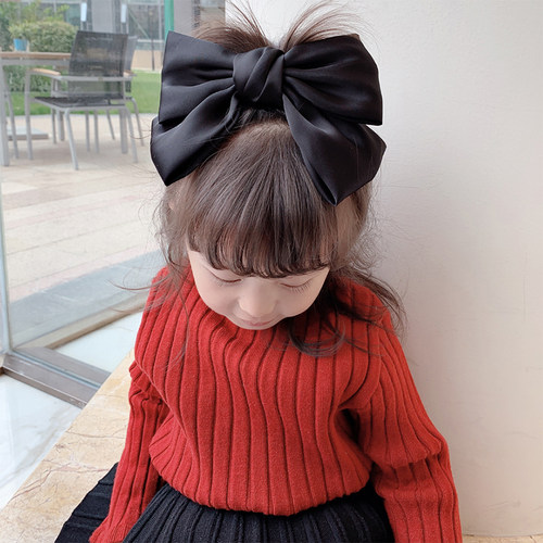 儿童亲子经典优雅缎面大蝴蝶发夹气质微光缎面纯色发卡披肩发发饰 - 图1