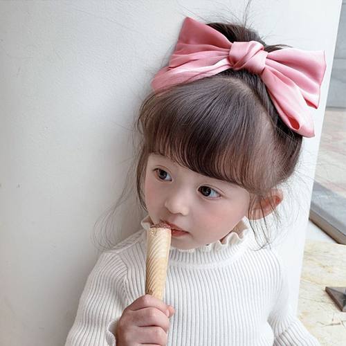 儿童亲子经典优雅缎面大蝴蝶发夹气质微光缎面纯色发卡披肩发发饰 - 图2