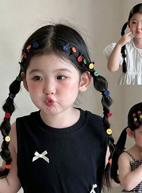 儿童彩色纽扣发圈趣味多巴胺扣子发夹可爱拇指发绳皮筋侧边碎发夹