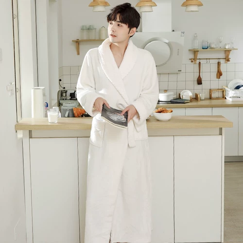 Демисезонная фланелевая бархатная пижама, длинный коралловый бархатный утепленный мужской банный халат, увеличенная толщина