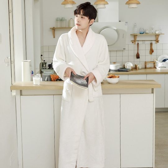 睡衣男秋冬法兰绒加厚加长款珊瑚绒睡袍冬季加绒新款浴衣男士浴袍