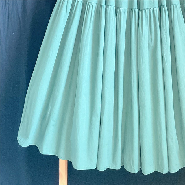 Clearance 30 self-made dark green pure cotton skirt women's spring and summer mid-length skirt A-line umbrella skirt temperament big swing skirt