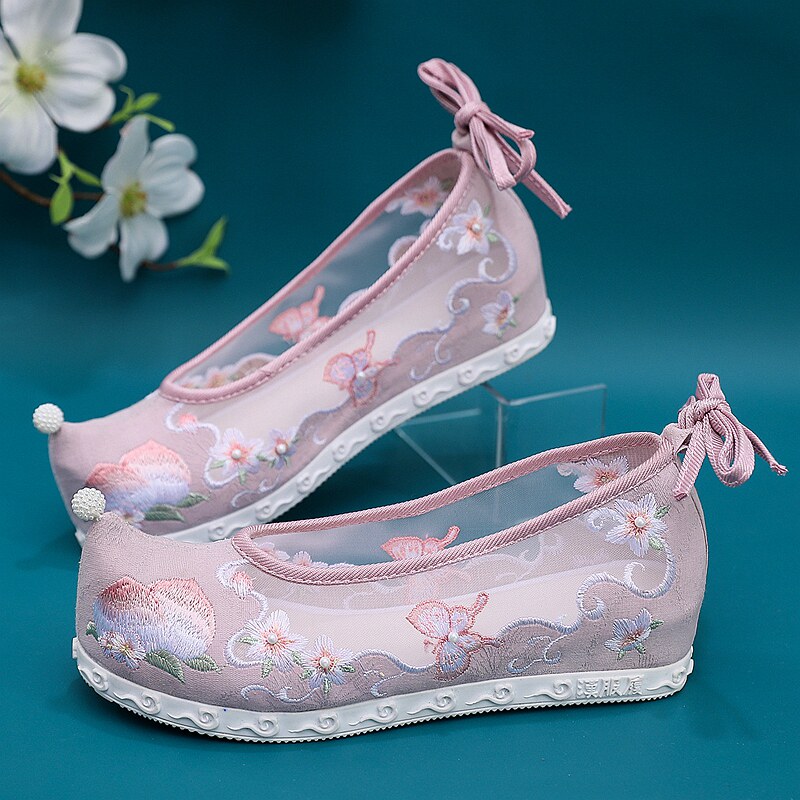 古装鞋子古风老北京汉服鞋女夏内增高网纱软底仙女鞋翘头履绣花鞋