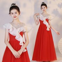 High-end Girl Gown Childrens Birthday Play Piano Host Evening Dress Chinese Wind Play Guzheng Performed Chorus