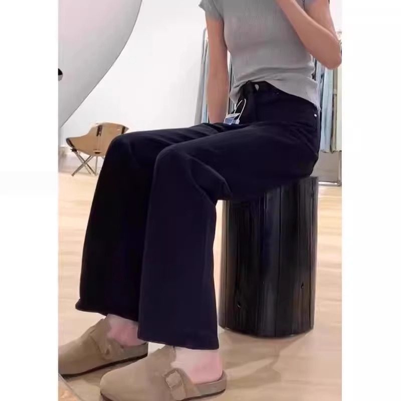 胖小皮~黑色加绒窄版阔腿牛仔裤女秋季高腰百搭显瘦宽松直筒裤,淘宝优惠券,粉丝福利购,淘宝优惠卷