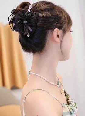 小红红新款时尚百搭裙摆网纱抓夹钻钻发饰鲨鱼夹蝴蝶结头饰女