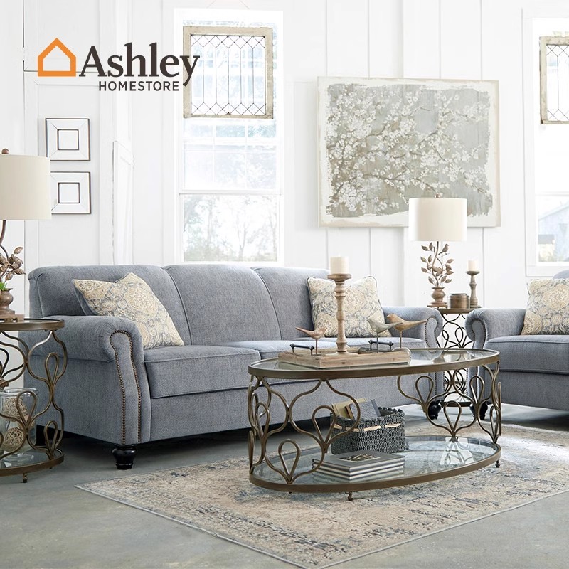 正品Ashley爱室丽家居美式复古皮布艺客厅单人双两人三人沙发家具 - 图2