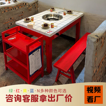 Municipal well solid wood marble hot pot table induction cookware integrated commercial fire boiler shop table and chairs smoother and baking integrated table