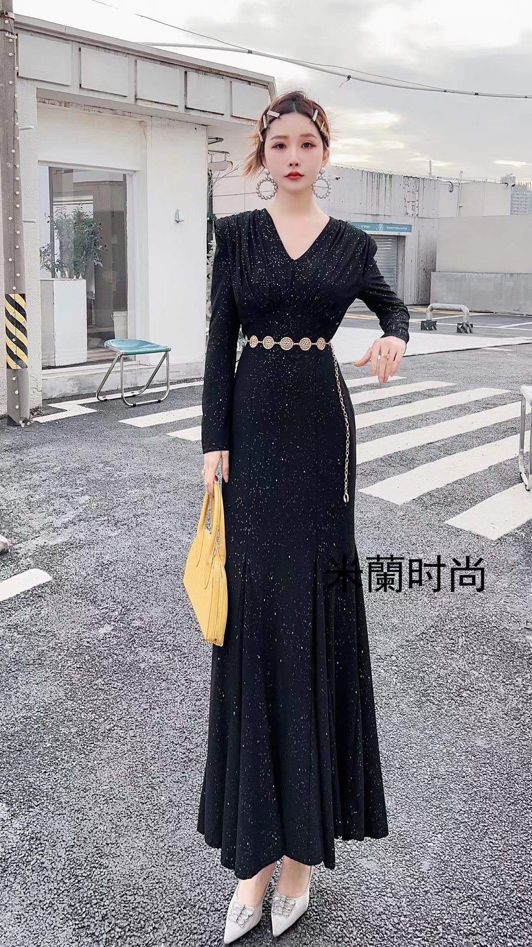 欧洲站鱼尾连衣裙2024秋春新款女高级感法式V领年会礼服包臀裙子