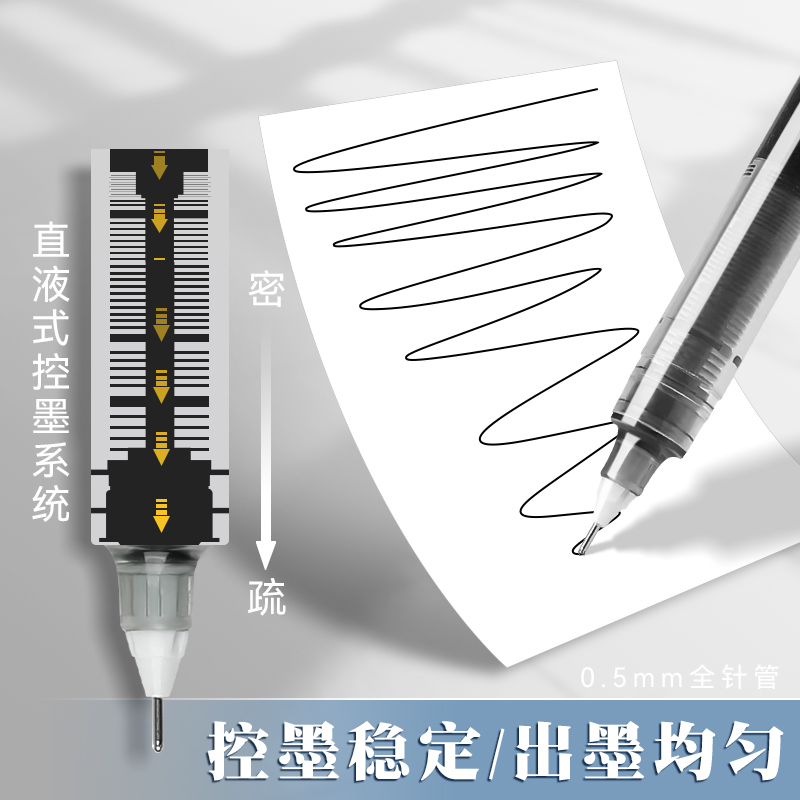 得力速干直液式走珠笔中性笔0.5黑笔学生考试专用刷题笔ins日系红蓝黑色直液碳素水笔全针管签字笔圆珠笔文具 - 图2