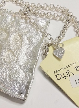 法国银色方形重工质感古着项链