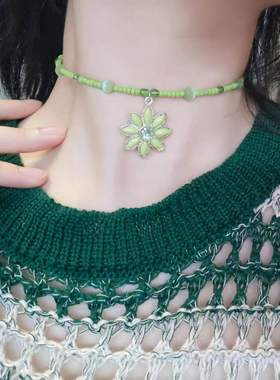 j金蜘蛛特价绿色小花y2k项圈choker锁骨百搭春夏项链