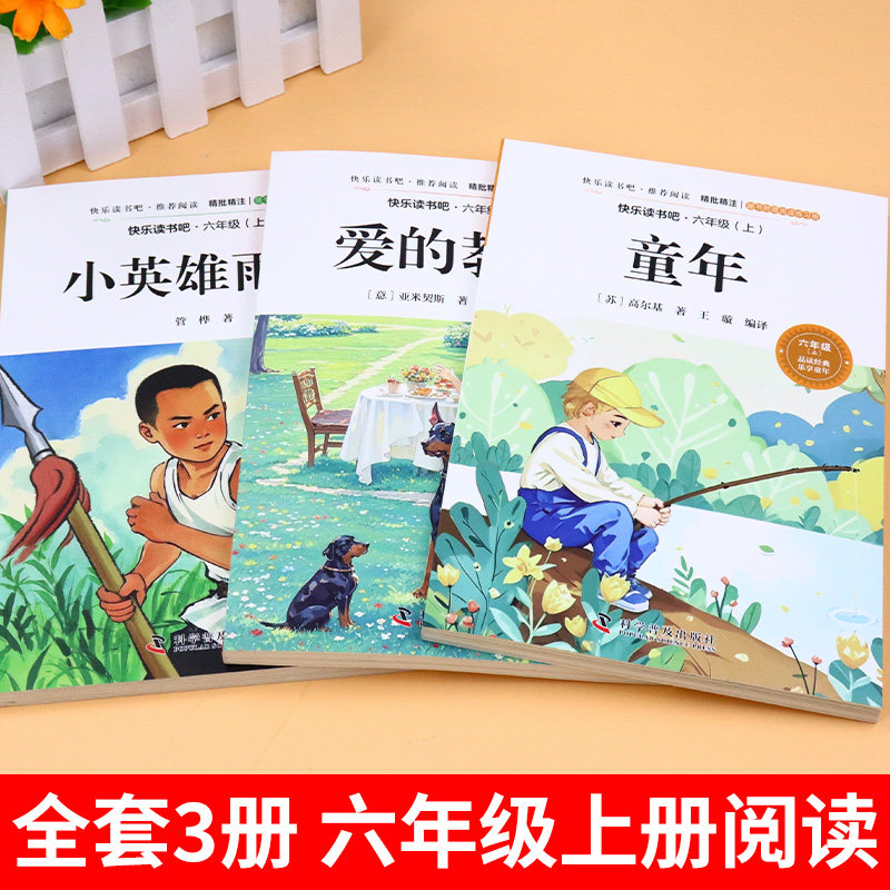全套3册 童年爱的教育和小英雄雨来六年级上册必读正版的课外书高尔基原著完整版快乐读书吧六上小学6年级阅读书籍配套人教版书目