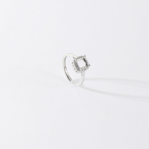 民族风镀S925纯银女戒指空托万能镶嵌5mm翡翠宝石正方形戒面6 7mm - 图3