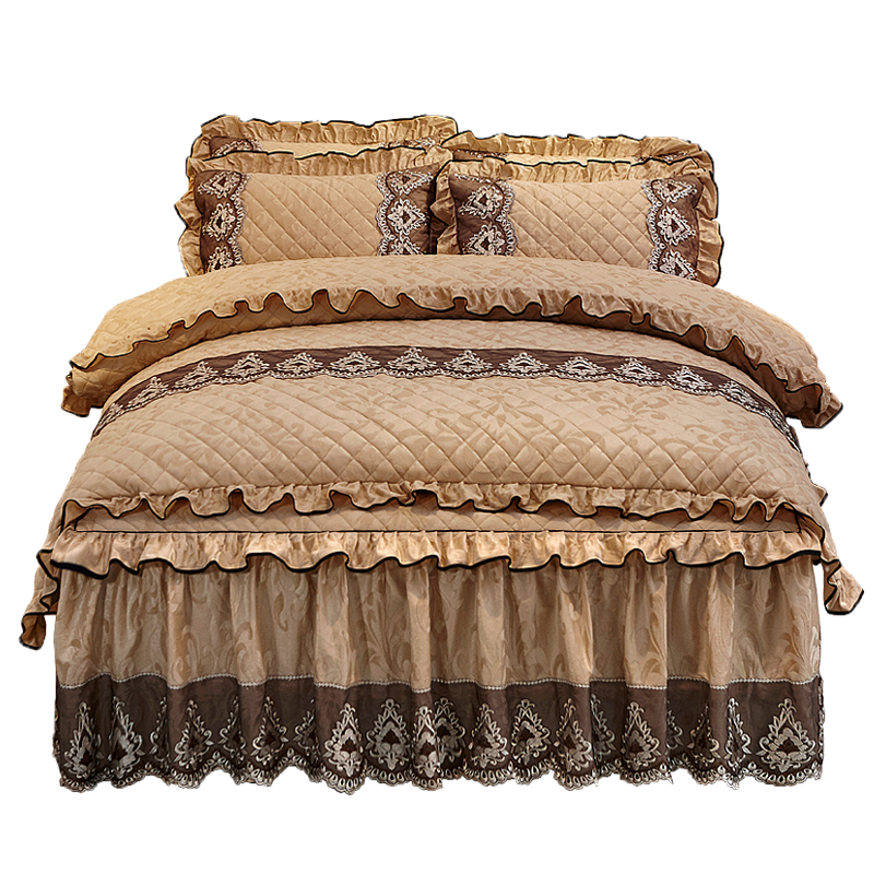 夹棉加厚保暖天鹅绒床裙式四件套蕾丝防滑床罩被套4件套秋冬床套,淘宝优惠券,粉丝福利购,淘宝优惠卷