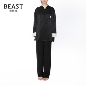 THEBEAST/野兽派熊猫噗噗真丝提花家居服套装睡衣秋可外穿男女秋