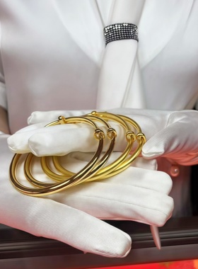 古法传承足金包银素圈推拉手镯