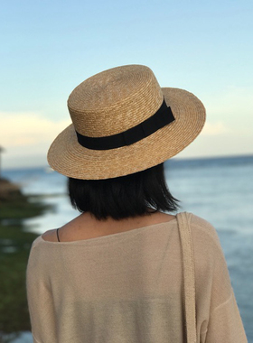户外草帽平顶女士遮阳百搭平檐夏