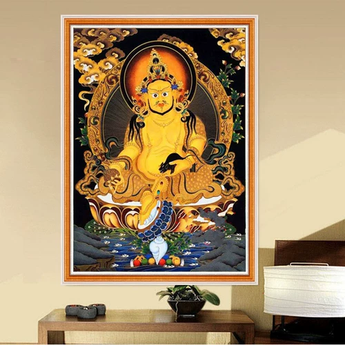 Бриллиантовая живопись гостиная Будда Статуя Тхангки Желтая Фортуна Алмаз Крест -поход