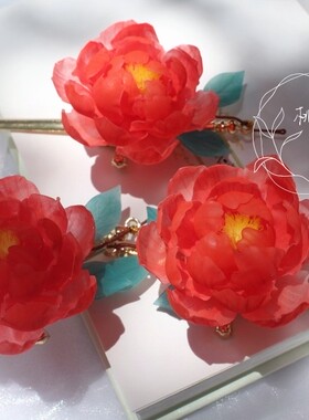 红色芍药簪桃花清酒原创古风