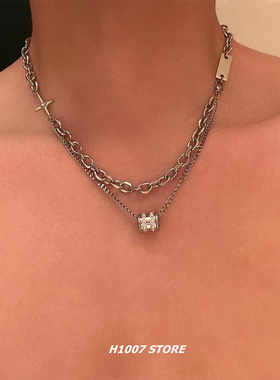双层芒星小蛮腰锁骨链男生冷淡风女款项链嘻哈小众设计高级感饰品