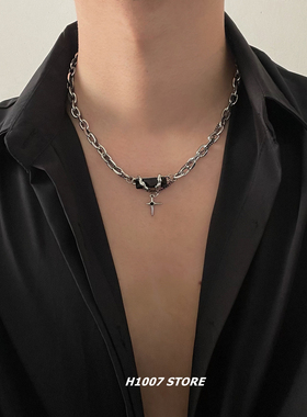 冷淡风项链情侣黑宝石嘻哈项链