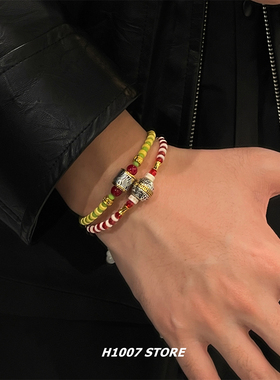 新中式民族风彩色串珠男手链女小众设计高级感钢圈手串情侣款手饰