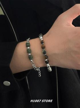 新中式古风绿色天然石串珠清冷感男款手链女2024新款爆款手饰手串