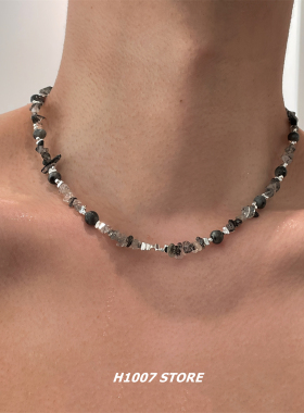 水墨山涧原创款不规则碎石串珠男项链女小众设计高级感锁骨链颈链