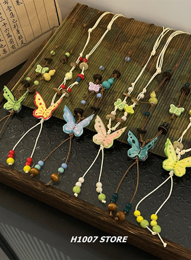 陶瓷手作立体蝴蝶串珠男项链女小众设计高级锁骨链百搭毛衣链配饰